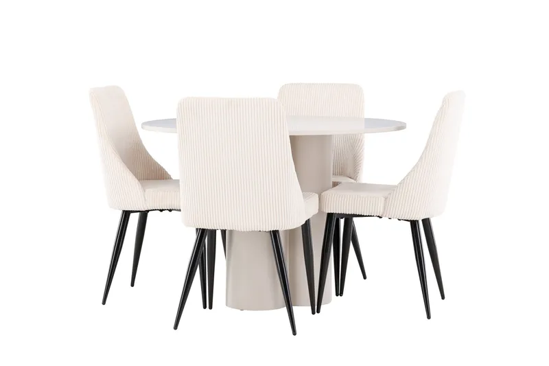 Olivia Spisegruppe 110 cm Rund med 4 Leone stoler - Beige/Beige - Møbler - Bord - Spisegrupper