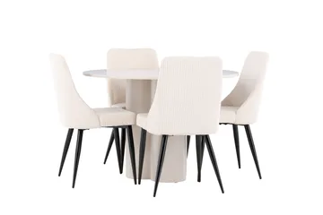 Olivia Spisegruppe 110 cm Rund med 4 Leone stoler - Beige/Beige - Møbler - Bord - Spisegrupper
