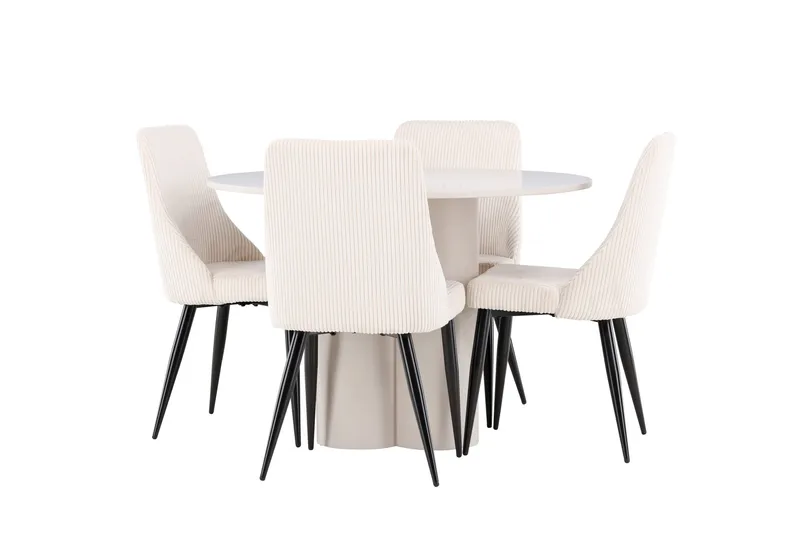 Olivia Spisegruppe 110 cm Rund med 4 Leone stoler, Beige/Beige