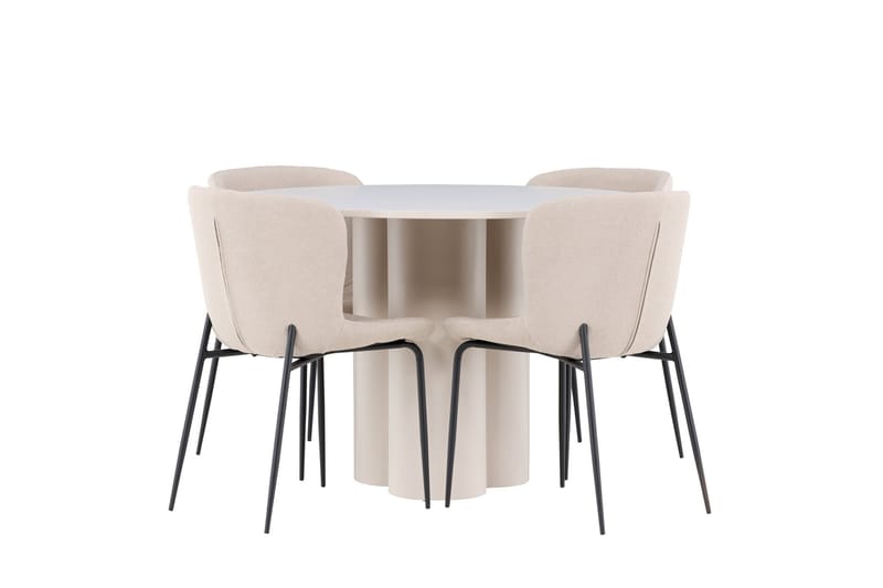 Olivia Spisegruppe 110 cm Rund med 4 Modesto stoler - Beige/Beige - Møbler - Bord - Spisegrupper