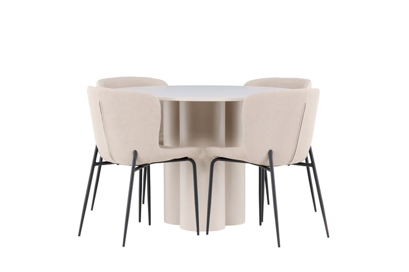 Olivia Spisegruppe 110 cm Rund med 4 Modesto stoler - Beige/Beige - Møbler - Bord - Spisegrupper