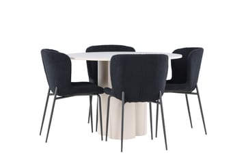 Olivia Spisegruppe 110 cm Rund med 4 Modesto stoler - Beige/Svart - Møbler - Bord - Spisegrupper