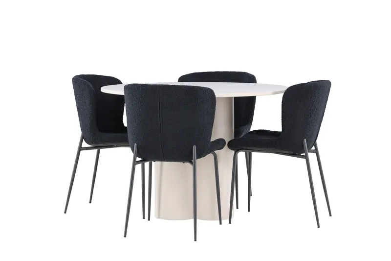 Olivia Spisegruppe 110 cm Rund med 4 Modesto stoler, Beige/Svart