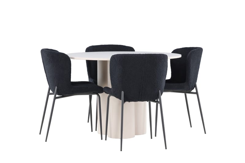 Olivia Spisegruppe 110 cm Rund med 4 Modesto stoler - Beige/Svart - Møbler - Bord - Spisegrupper