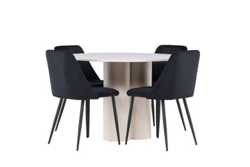 Olivia Spisegruppe 110 cm Rund med 4 Night stoler - Beige/Svart - Møbler - Bord - Spisegrupper