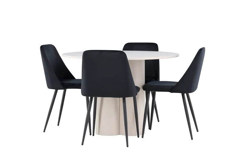 Olivia Spisegruppe 110 cm Rund med 4 Night stoler, Beige/Svart