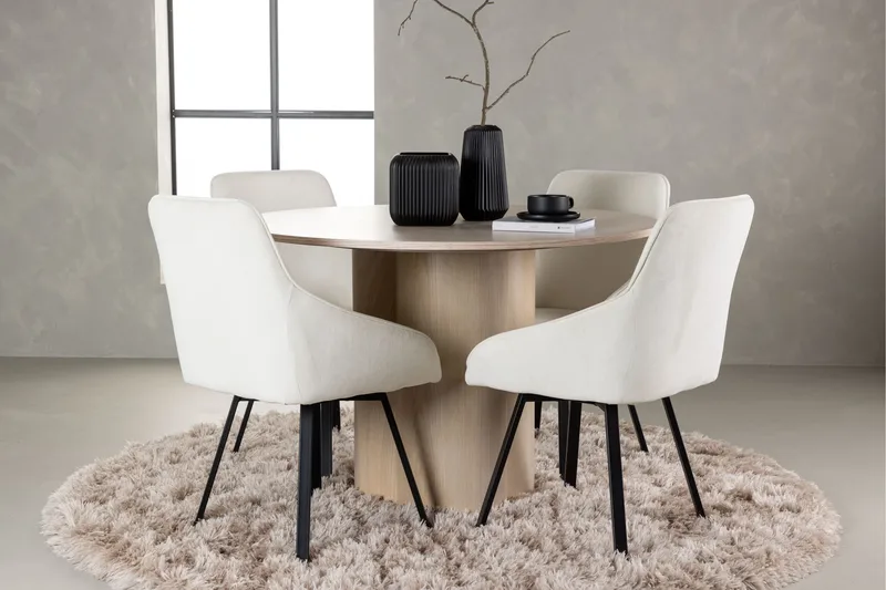 Olivia Spisegruppe 110 cm Rund med 4 Rosie Stoler - Beige - Møbler - Bord - Spisegrupper