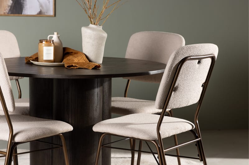 Olivia Spisegruppe 110 cm Rund med 4 Seda Stoler - Beige - Møbler - Bord - Spisegrupper