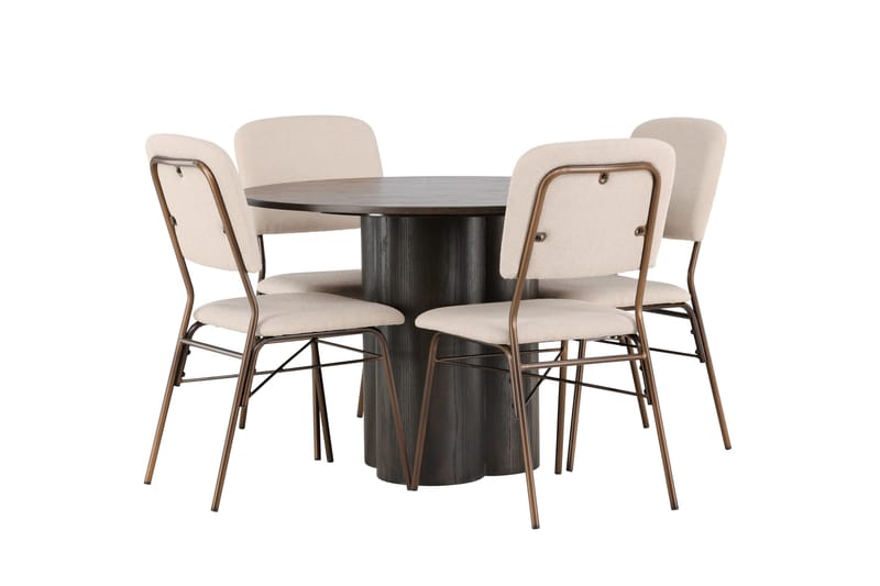 Olivia Spisegruppe 110 cm Rund med 4 Seda Stoler - Beige - Møbler - Bord - Spisegrupper
