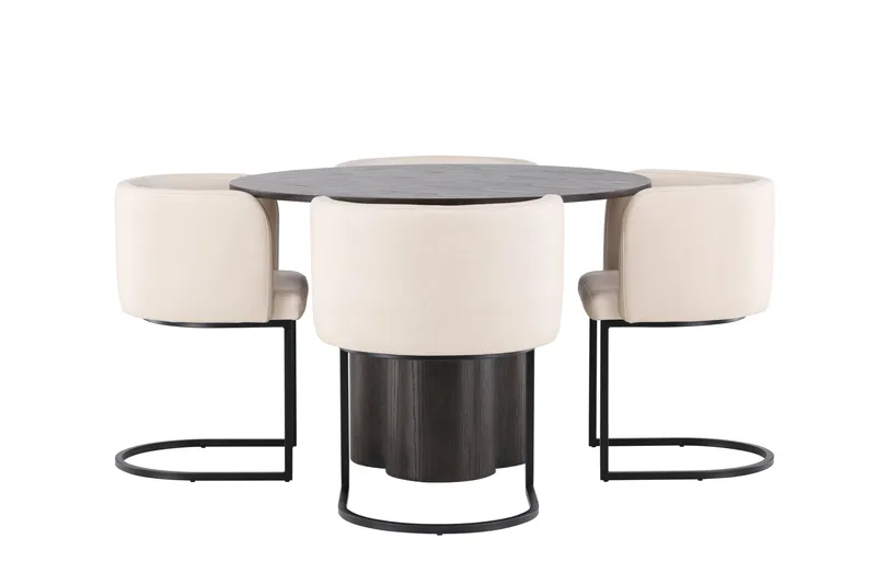 Olivia Spisegruppe 110 cm Rund med 4 Simrishamn Stoler - Beige - Møbler - Bord - Spisegrupper