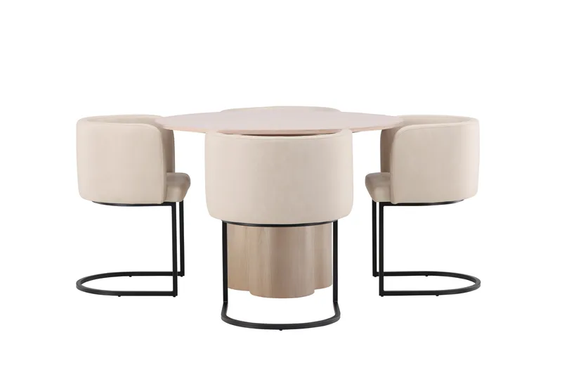Olivia Spisegruppe 110 cm Rund med 4 Simrishamn Stoler, Whitewash