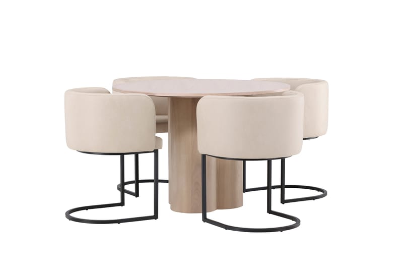Olivia Spisegruppe 110 cm Rund med 4 Simrishamn Stoler - Whitewash - Møbler - Bord - Spisegrupper