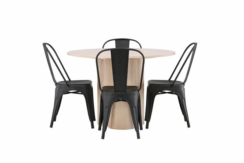 Olivia Spisegruppe 110 cm Rund med 4 Tempe Stoler, Svart