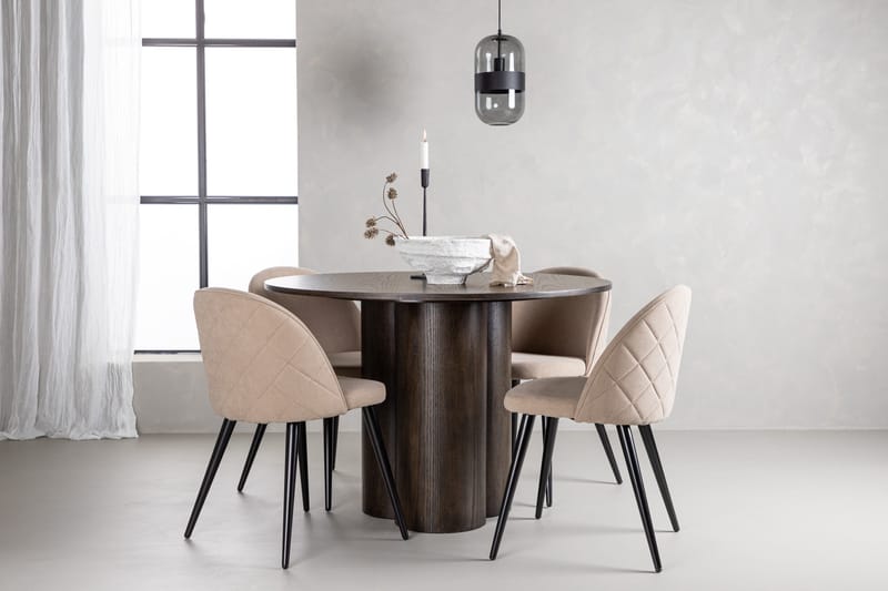 Olivia Spisegruppe 110 cm Rund med 4 Velvet Stoler - Beige - Møbler - Bord - Spisegrupper