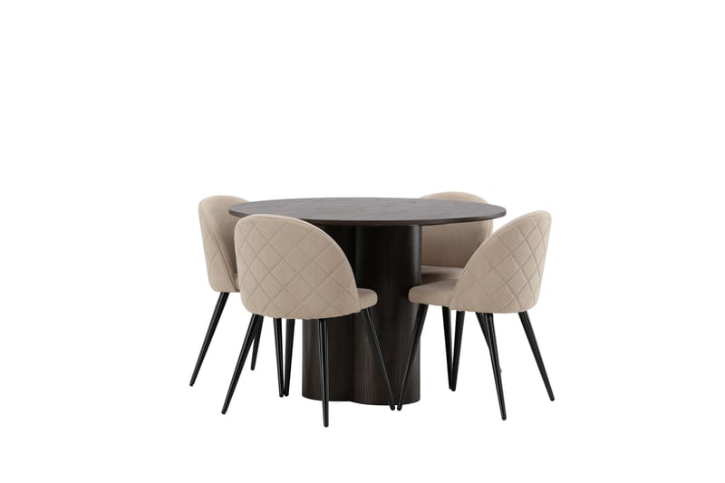 Olivia Spisegruppe 110 cm Rund med 4 Velvet Stoler - Beige - Møbler - Bord - Spisegrupper