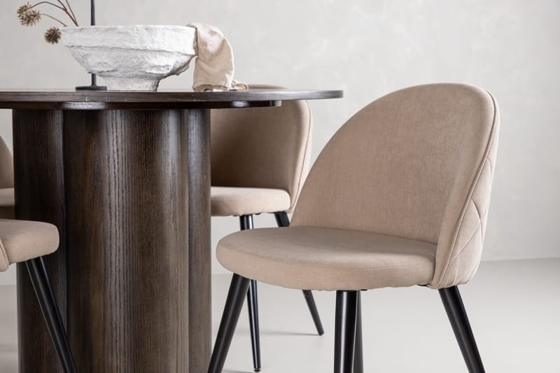 Olivia Spisegruppe 110 cm Rund med 4 Velvet Stoler - Beige - Møbler - Bord - Spisegrupper