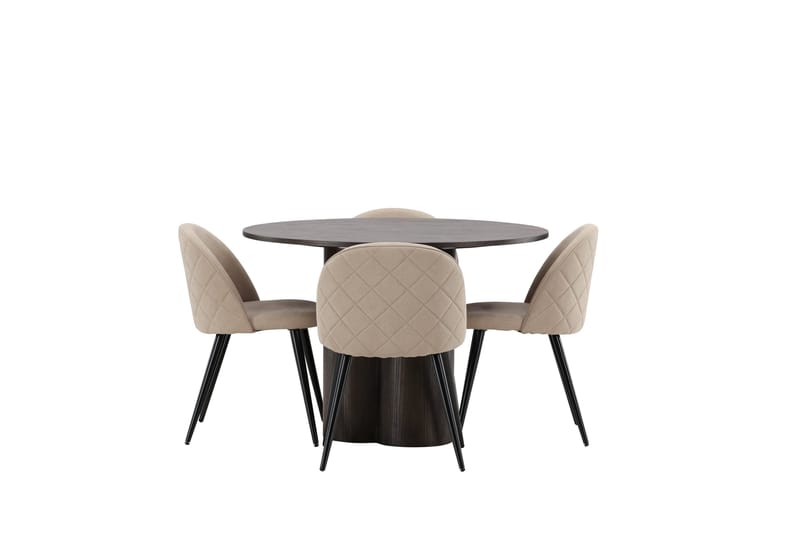 Olivia Spisegruppe 110 cm Rund med 4 Velvet Stoler - Beige - Møbler - Bord - Spisegrupper