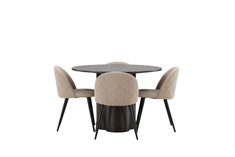 Olivia Spisegruppe 110 cm Rund med 4 Velvet Stoler - Beige - Møbler - Bord - Spisegrupper