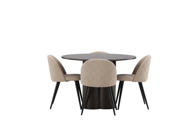 Olivia Spisegruppe 110 cm Rund med 4 Velvet Stoler - Beige - Møbler - Bord - Spisegrupper