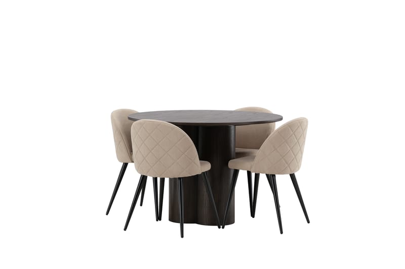 Olivia Spisegruppe 110 cm Rund med 4 Velvet Stoler - Beige - Møbler - Bord - Spisegrupper