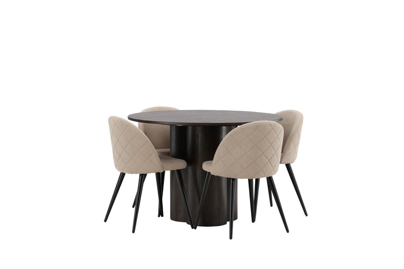 Olivia Spisegruppe 110 cm Rund med 4 Velvet Stoler - Beige - Møbler - Bord - Spisegrupper
