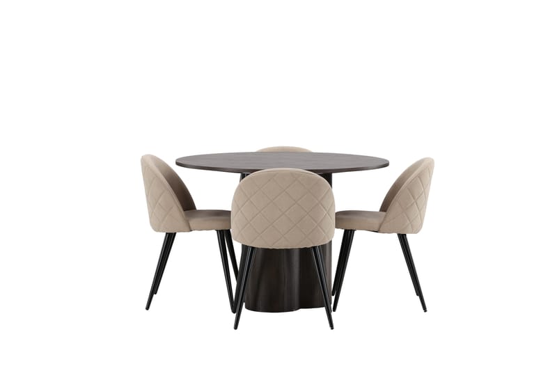Olivia Spisegruppe 110 cm Rund med 4 Velvet Stoler - Beige - Møbler - Bord - Spisegrupper