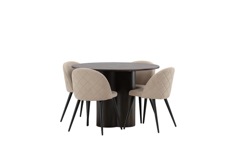 Olivia Spisegruppe 110 cm Rund med 4 Velvet Stoler - Beige - Møbler - Bord - Spisegrupper