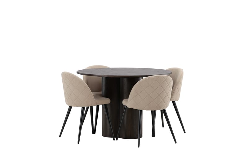 Olivia Spisegruppe 110 cm Rund med 4 Velvet Stoler - Beige - Møbler - Bord - Spisegrupper