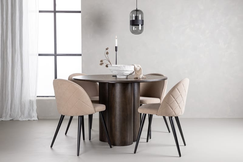 Olivia Spisegruppe 110 cm Rund med 4 Velvet Stoler - Beige - Møbler - Bord - Spisegrupper