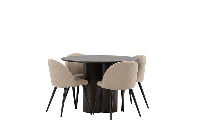 Olivia Spisegruppe 110 cm Rund med 4 Velvet Stoler - Beige - Møbler - Bord - Spisegrupper