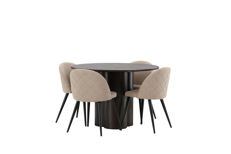 Olivia Spisegruppe 110 cm Rund med 4 Velvet Stoler - Beige - Møbler - Bord - Spisegrupper