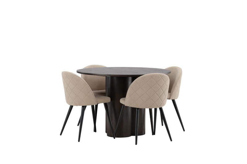 Olivia Spisegruppe 110 cm Rund med 4 Velvet Stoler - Beige - Møbler - Bord - Spisegrupper