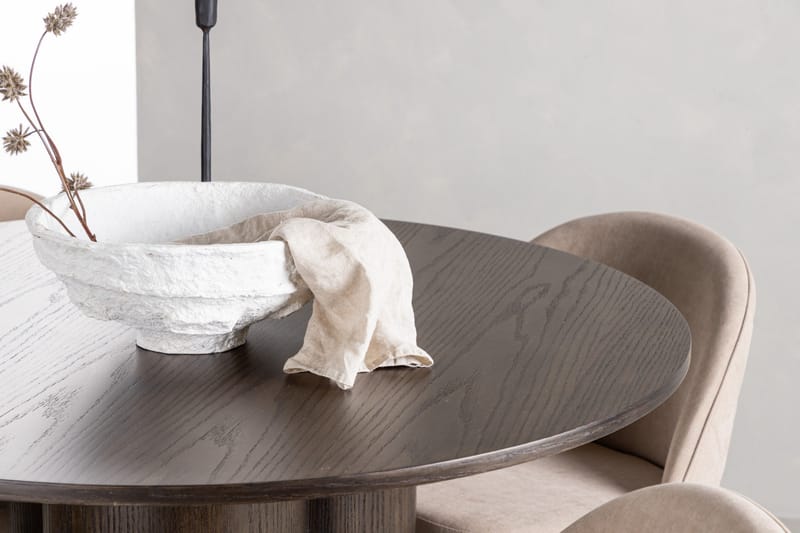 Olivia Spisegruppe 110 cm Rund med 4 Velvet Stoler - Beige - Møbler - Bord - Spisegrupper