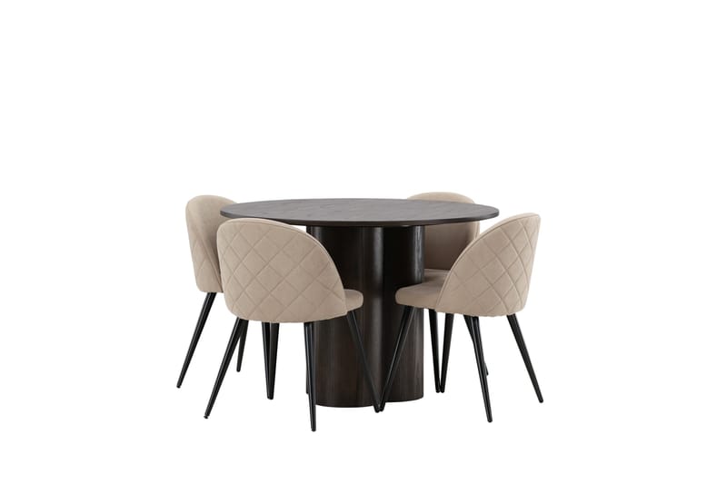 Olivia Spisegruppe 110 cm Rund med 4 Velvet Stoler - Beige - Møbler - Bord - Spisegrupper