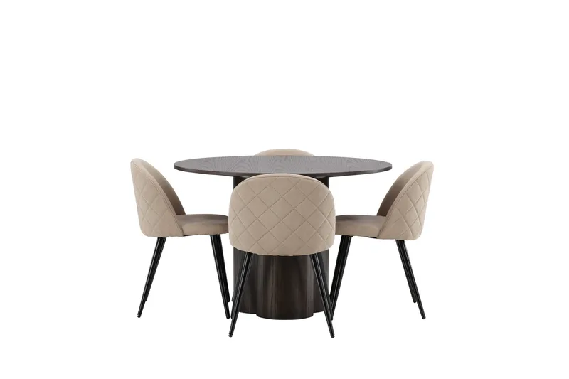 Olivia Spisegruppe 110 cm Rund med 4 Velvet Stoler, Beige