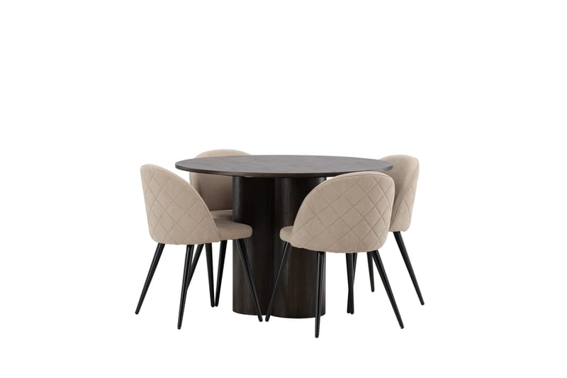 Olivia Spisegruppe 110 cm Rund med 4 Velvet Stoler - Beige - Møbler - Bord - Spisegrupper