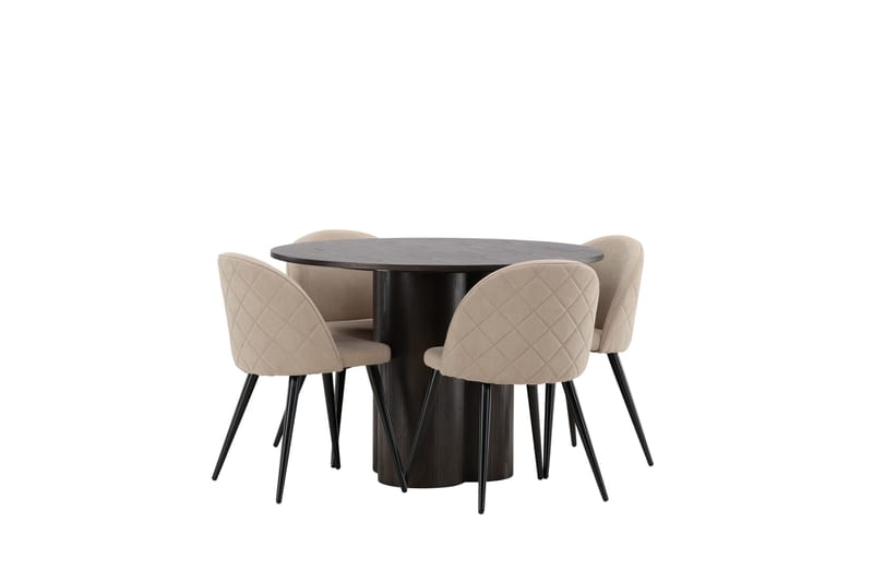 Olivia Spisegruppe 110 cm Rund med 4 Velvet Stoler - Beige - Møbler - Bord - Spisegrupper