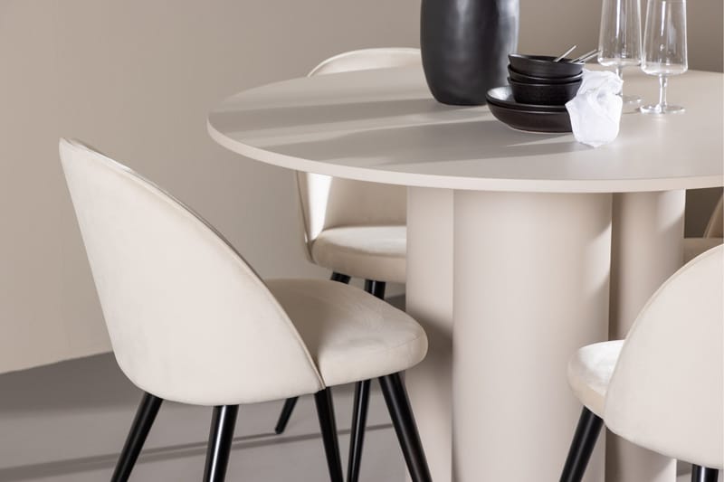 Olivia Spisegruppe 110 cm Rund med 4 Velvet stoler - Beige/Beige - Møbler - Bord - Spisegrupper