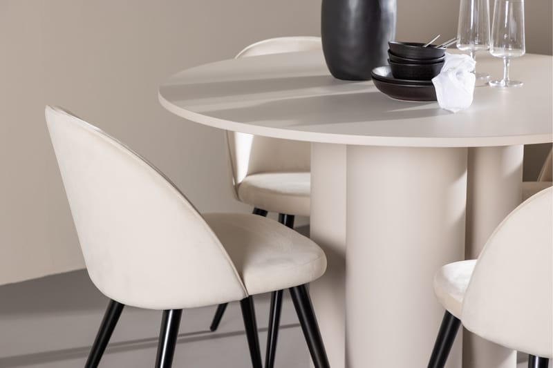 Olivia Spisegruppe 110 cm Rund med 4 Velvet stoler - Beige/Beige - Møbler - Bord - Spisegrupper