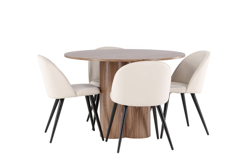Olivia Spisegruppe 110 cm Rund med 4 Velvet stoler - Mocca/Beige - Møbler - Bord - Spisegrupper