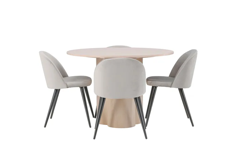Olivia Spisegruppe 110 cm Rund med 4 Velvet Stoler, Whitewash
