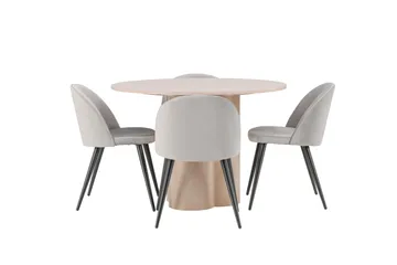 Olivia Spisegruppe 110 cm Rund med 4 Velvet Stoler - Whitewash - Møbler - Bord - Spisegrupper