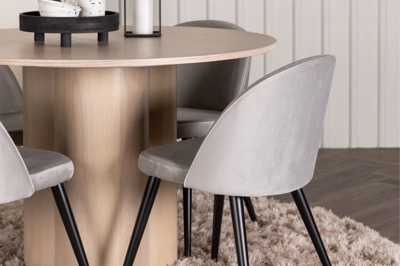 Olivia Spisegruppe 110 cm Rund med 4 Velvet Stoler - Whitewash - Møbler - Bord - Spisegrupper