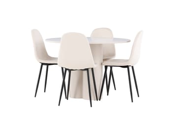 Olivia Spisegruppe 110 cm Rund med 4 Polar stoler - Beige/Beige - Møbler - Bord - Spisegrupper