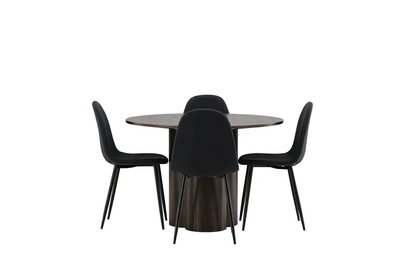 Olivia Spisegruppe 110 cm Rund med 4 Polar Stoler, Sort