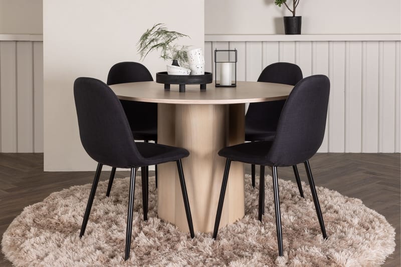 Olivia Spisegruppe 110 cm Rund med 4 Polar Stoler - Whitewash - Møbler - Bord - Spisegrupper
