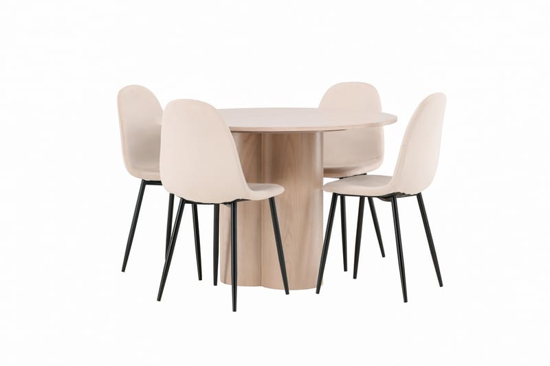 Olivia Spisegruppe 110 cm Rund med 4 Polar Stoler - Whitewash - Møbler - Bord - Spisegrupper