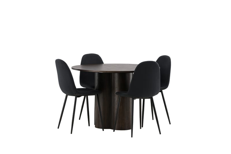 Olivia Spisegruppe 110 cm Rund med 4 Polar Stoler - Sort - Møbler - Bord - Spisegrupper