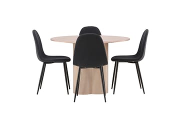 Olivia Spisegruppe 110 cm Rund med 4 Polar Stoler - Whitewash - Møbler - Bord - Spisegrupper