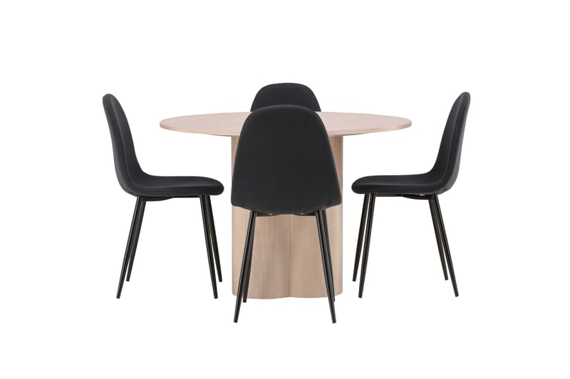 Olivia Spisegruppe 110 cm Rund med 4 Polar Stoler - Whitewash - Møbler - Bord - Spisegrupper